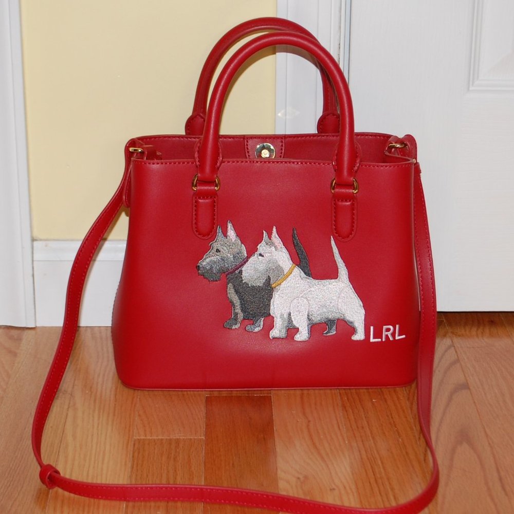 NWT Ralph Lauren Holiday Red Dog Scottish Terrier Satchel